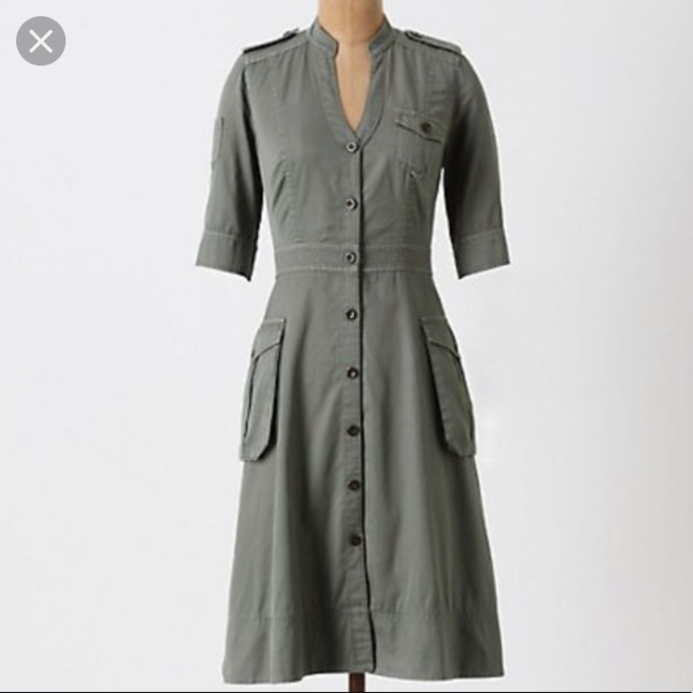 Maeve cargo style utility dress button up olive